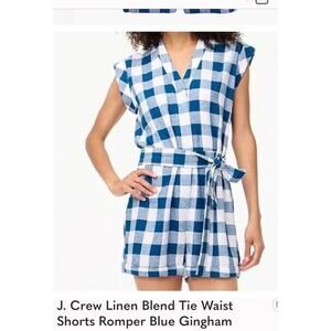 J. Crew Womens 16 tie-waist linen romper plaid. MISSING TIE(can Use Belt)